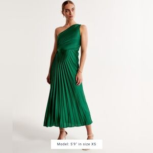 A&F Giselle Dark Green One-shoulder Pleated Dress